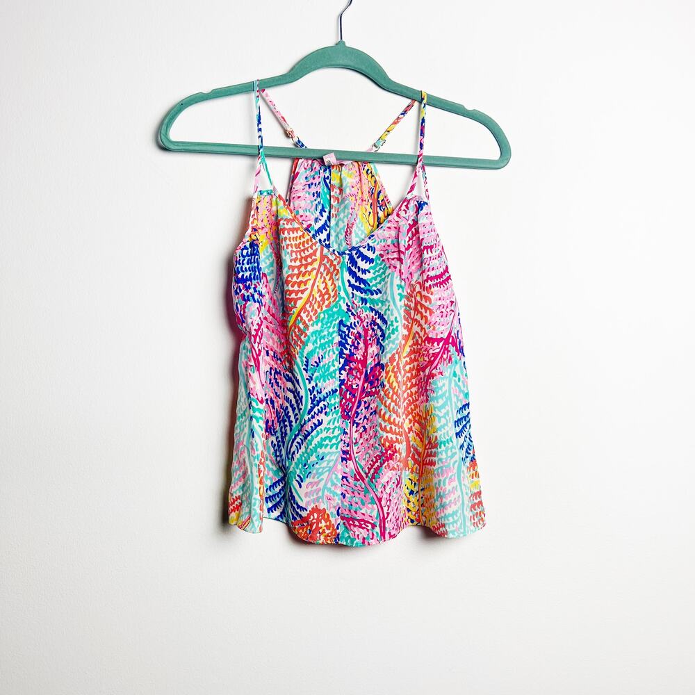 Lilly Pulitzer tank top pink & blue 100% silk syle 81864, size XS
